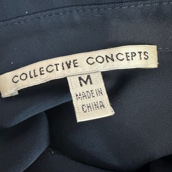 Collective Concepts Blouse Womens M Navy Blue Button Front Long Sleeve Dress Top - Picture 5 of 6